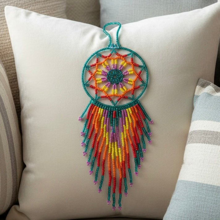 Dark green /orange Beaded Handmade Dreamcatcher-2