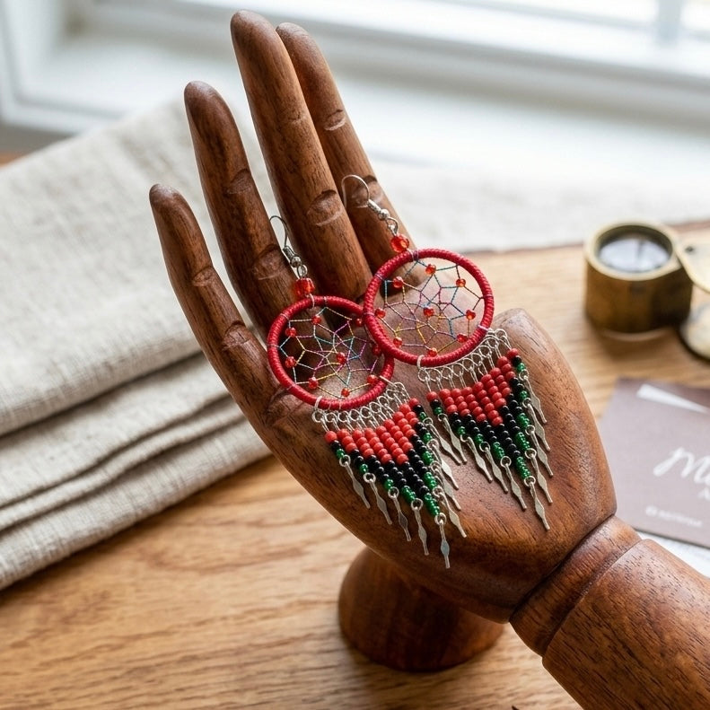Red/burgundy/green Dreamcatcher Dangles-1