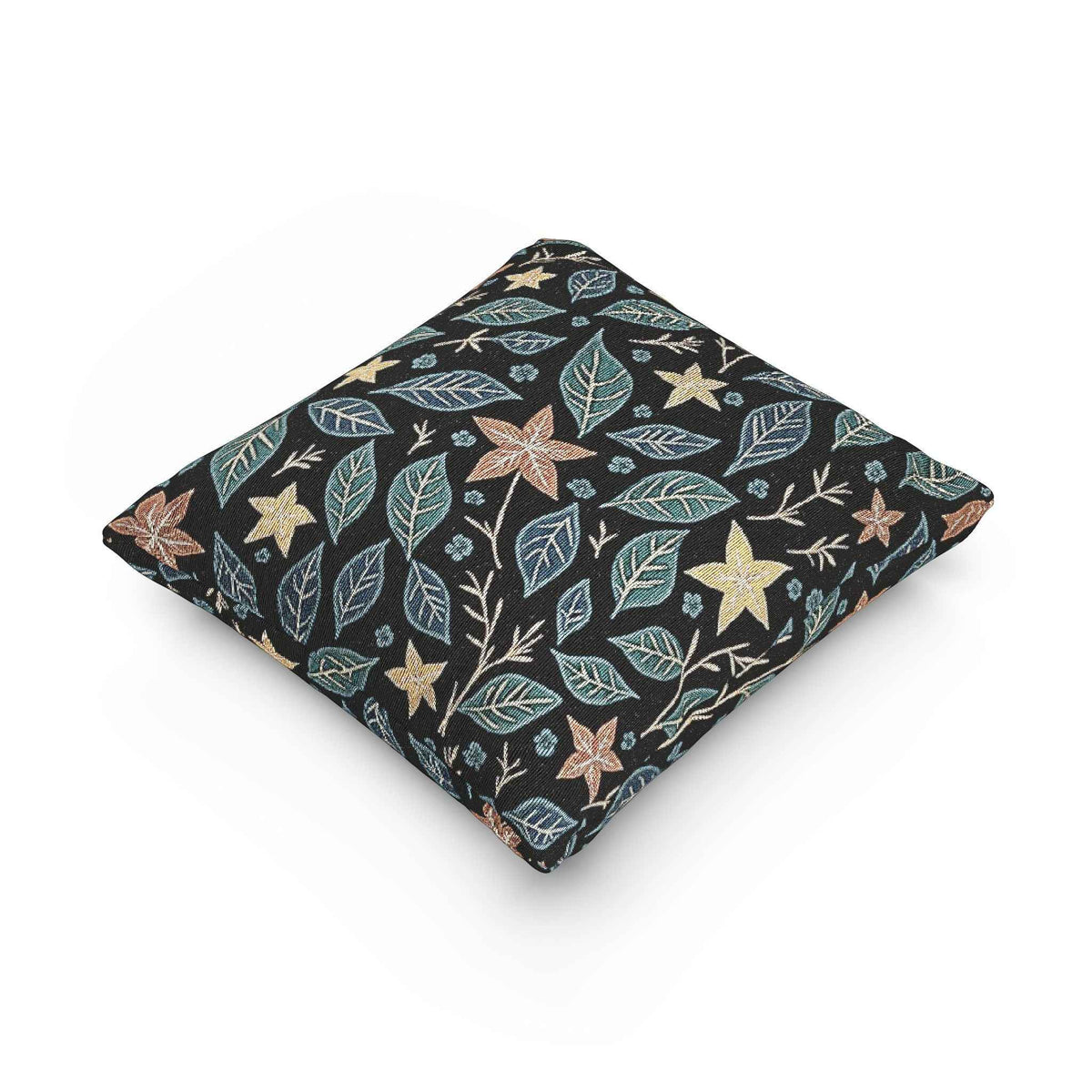 Floral Starleaf Pattern Woven Pillow | Botanical Night Leaves-7