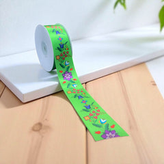 Neon Green Double Face Floral Ribbon Roll-1