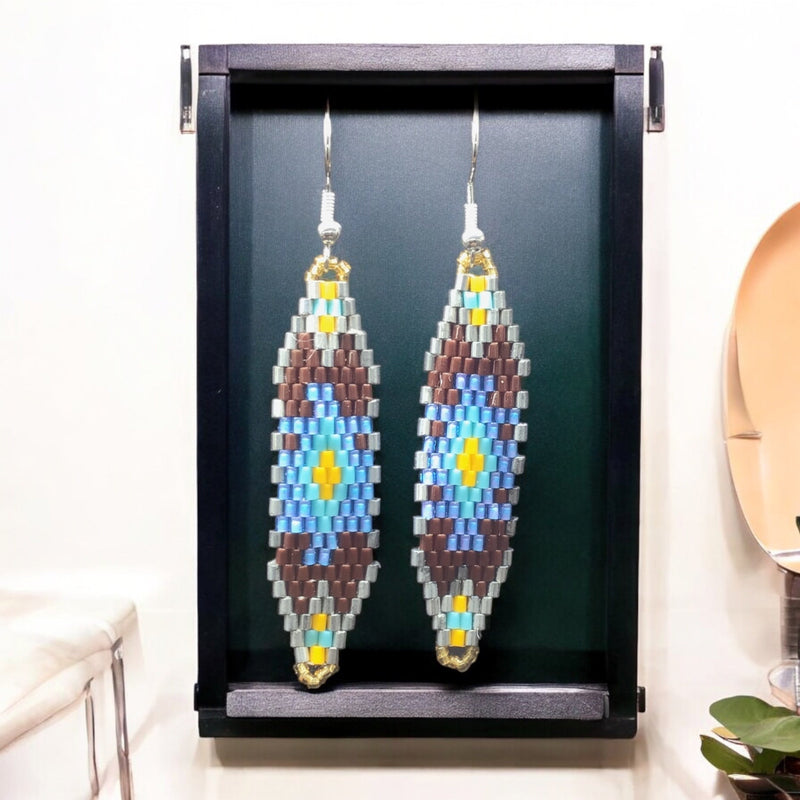 Brown and Blue Miyuki Glass Beaded Earrings-1