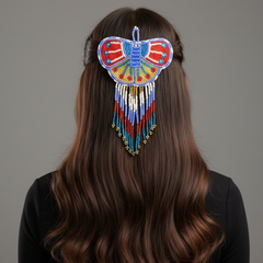 Butterfly Beaded Barrettes with Fringes Red& Purple-1