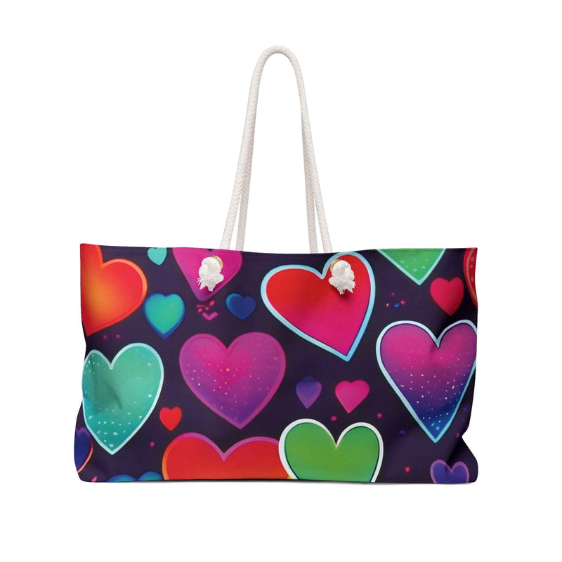 Neon Rainbow Hearts Weekender Bag | Colorful Heart Pattern Tote-1