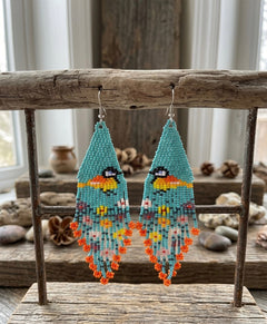 Bird Fringe Earrings (Turquoise)-4