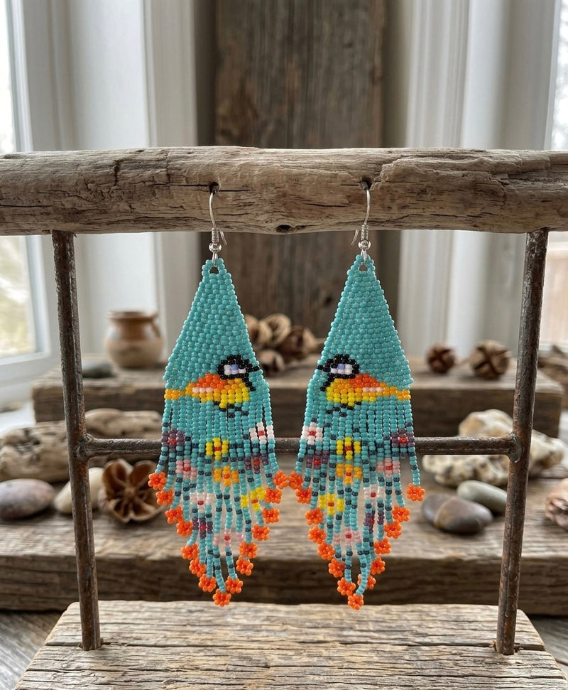 Bird Fringe Earrings (Turquoise)-4