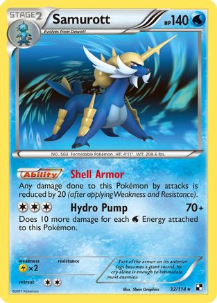 Samurott (32) 32/114 - Black and White Reverse Holofoil-1