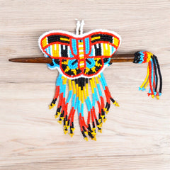 Red and Yellow Wooden Stick Butterfly Beaded Barrette with Fringes-2
