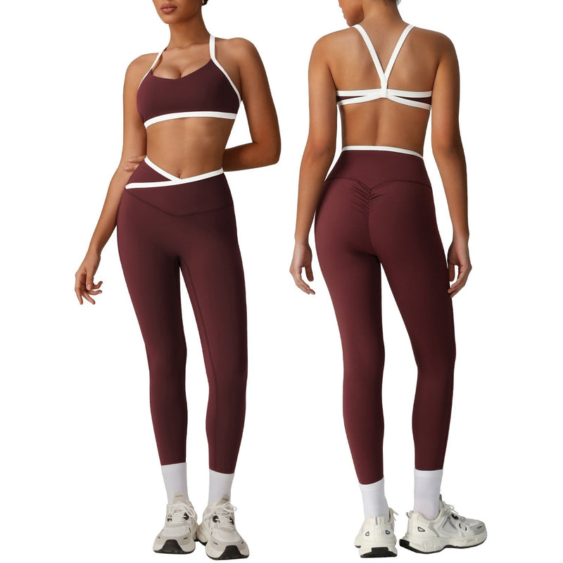 Peach Hip High Waist Tight Yoga Pants Suit – Sculpting Yoga Activewear Set-2