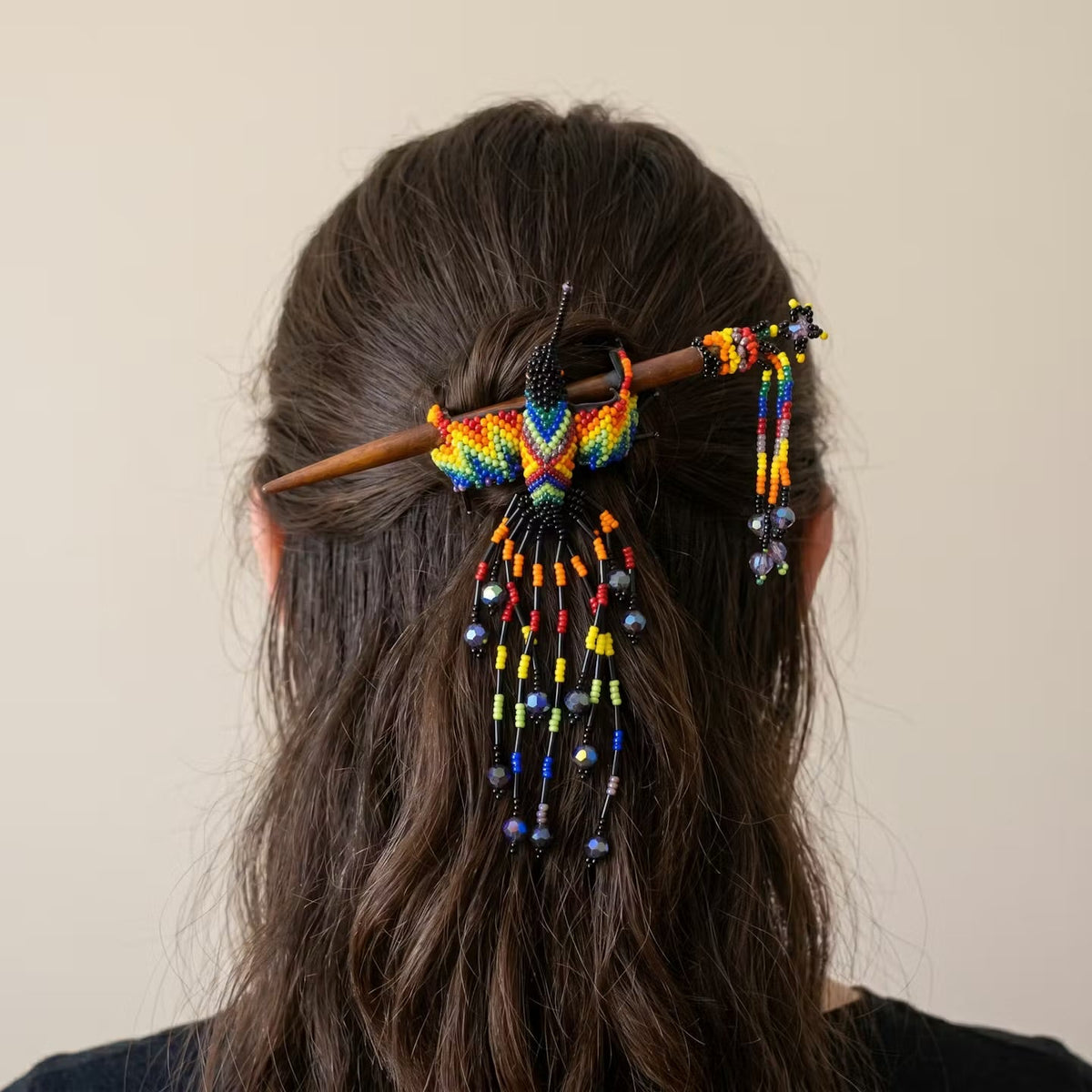 Black Hummingbird Beaded Hair Stick-1