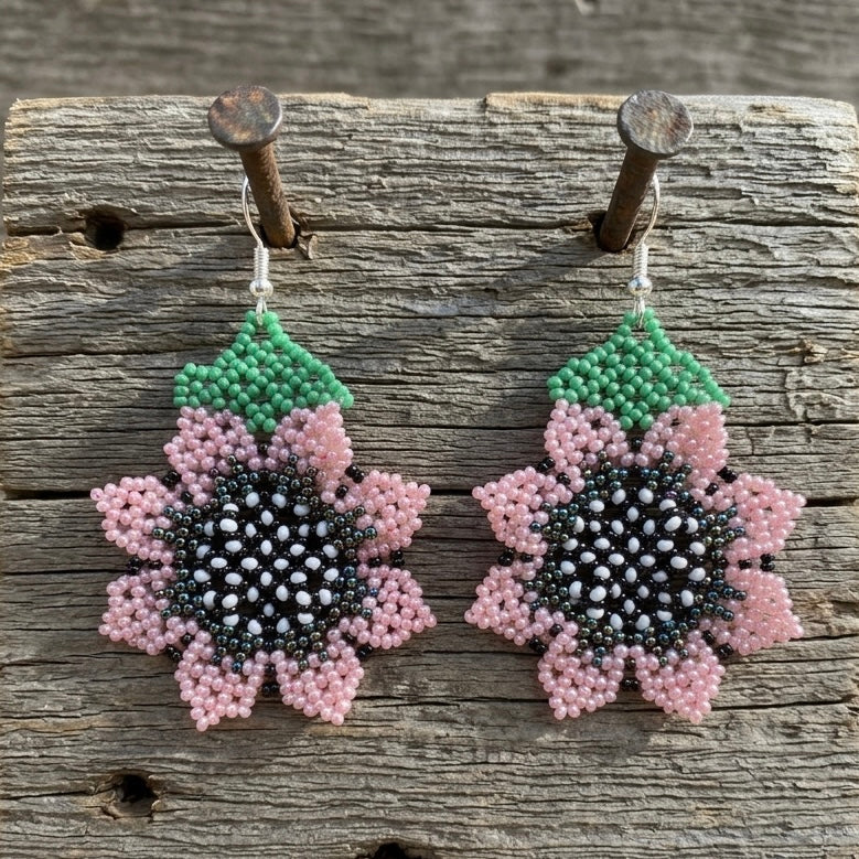 Sunflower Beaded Earrings (Pink)-1