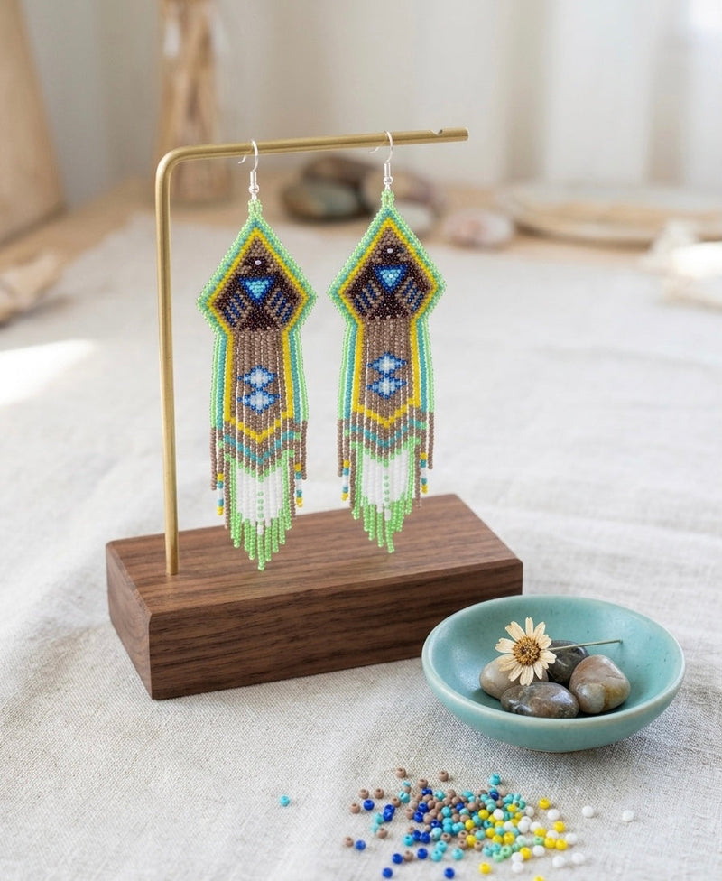 Beaded thunder eagle earrings ( Green )-3