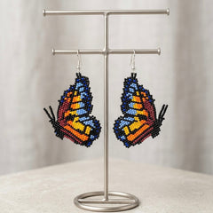 Blue Beaded Butterfly Wing Earrings-1