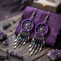 Purple Beaded Dreamcatcher earrings-1