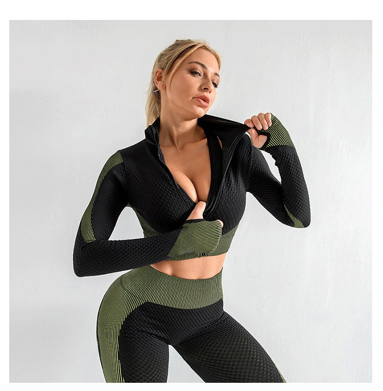 Women's Seamless Nylon Yoga Set – Short Sleeve Crop Top & High-Waist Leggings-7