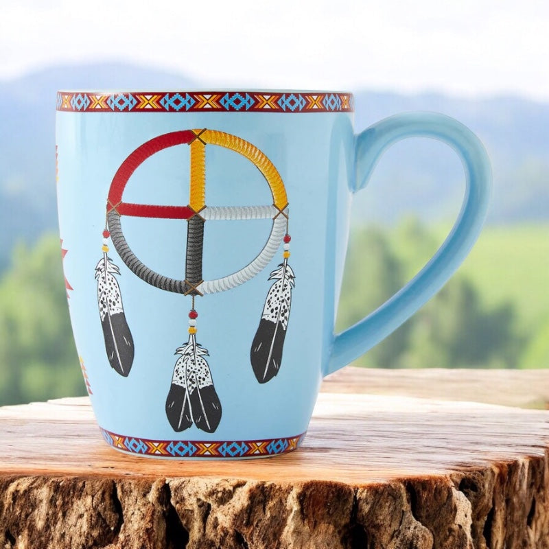 16 Oz Medicine Wheel Blue Ceramic Mug-2