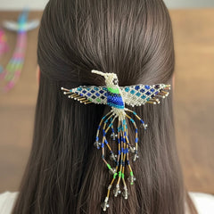 White Hummingbird Barrette with Fringes-1