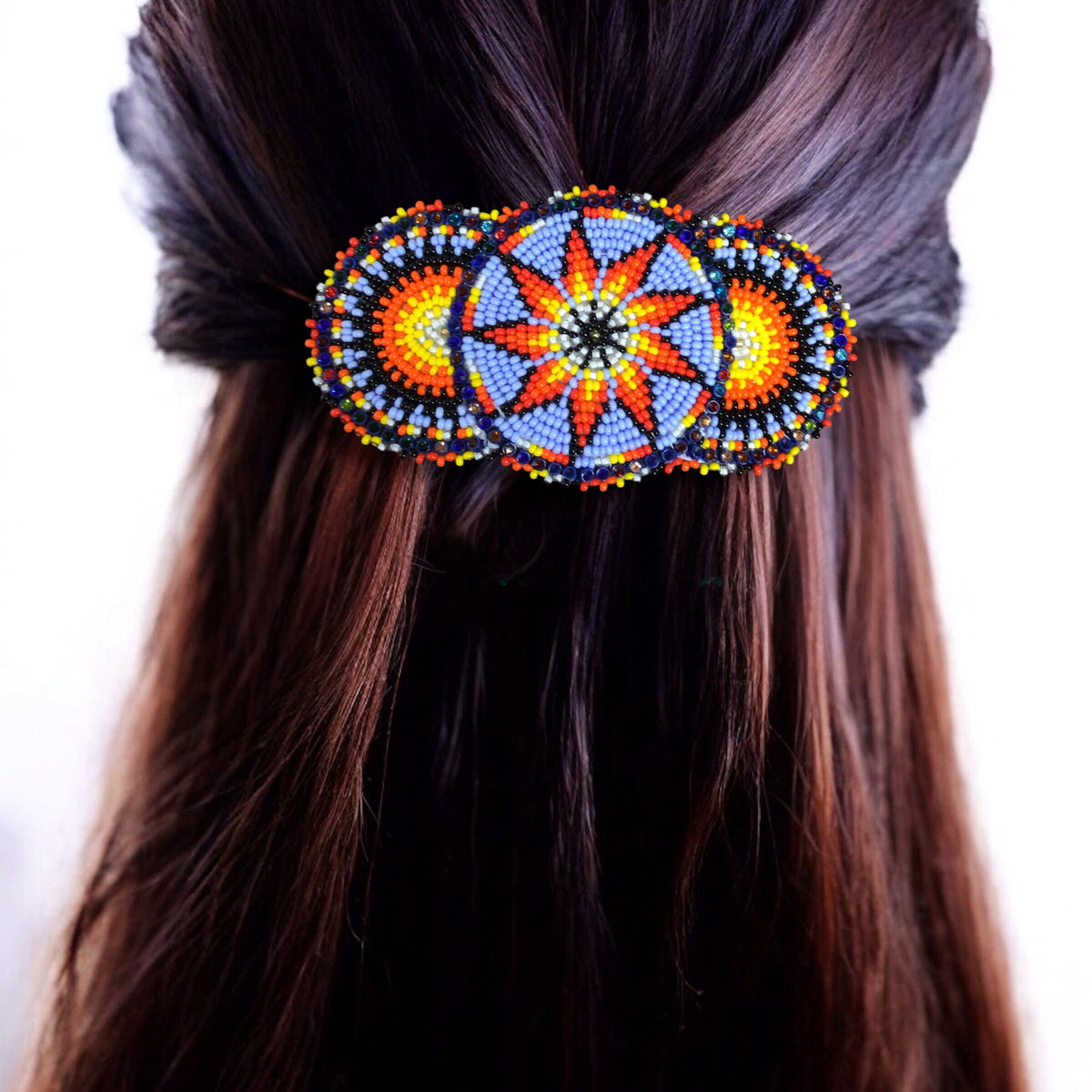 Light Blue Native American Beaded Barrettes-1