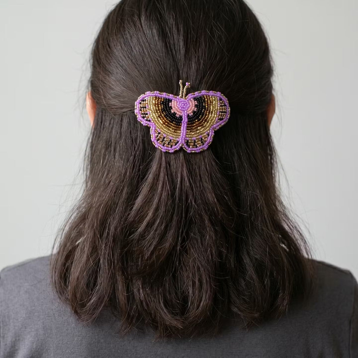 Pink Butterfly Beaded Barrette-8