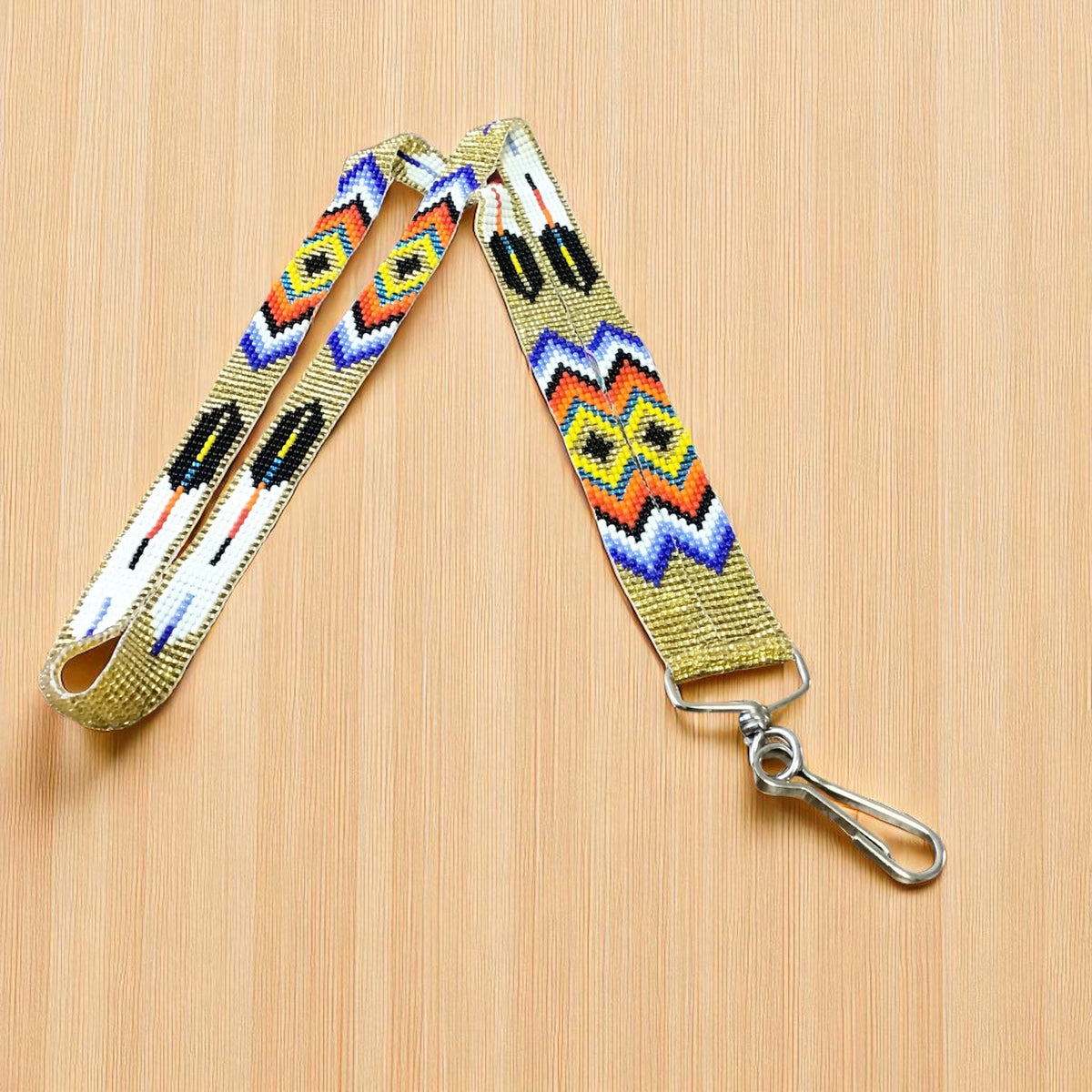 Golden blue Native Beaded Lanyard-2