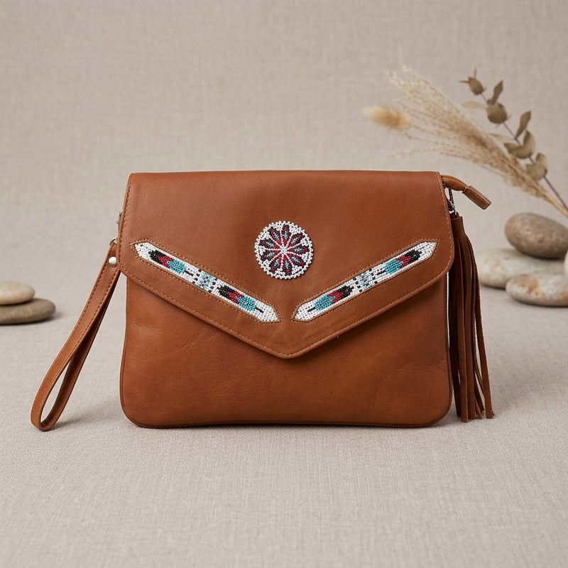 Leather beaded Crossbody bag(Brown)-2