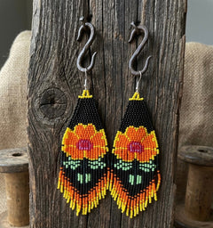 Flower Beaded Earrings ( Orange )-4