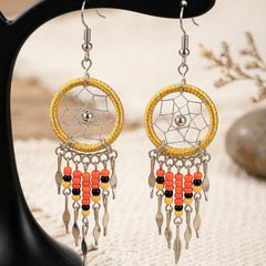 Light gold Beaded Dreamcatcher earrings-1