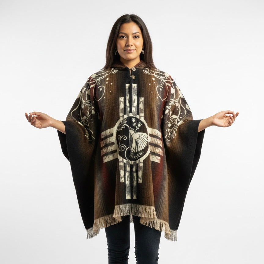 Four Winds hummingbirds Hand Made Wool Poncho-1