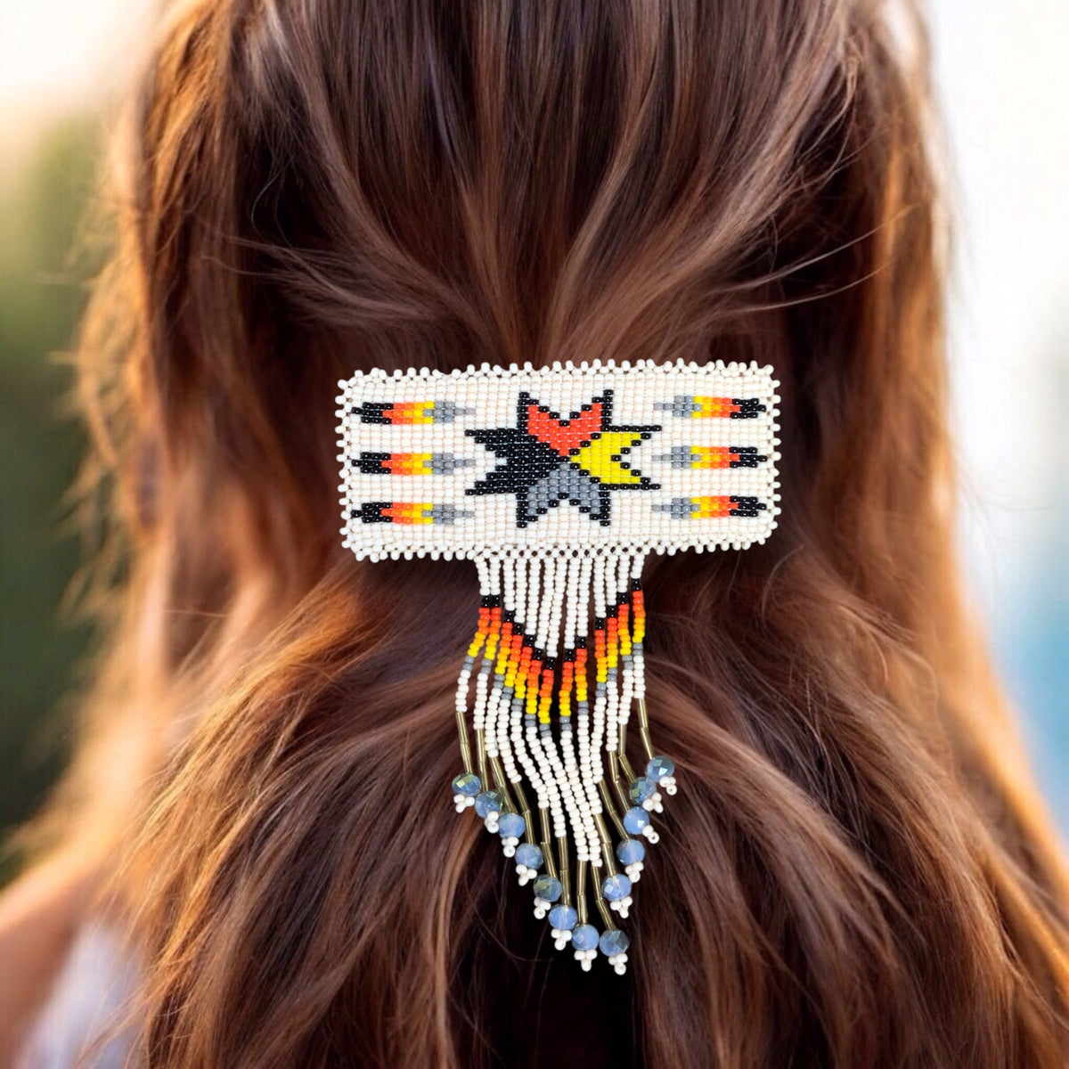 Rectangular Fringed Barrette - White-1