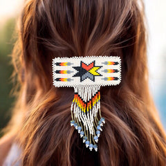 Rectangular Fringed Barrette - White-1