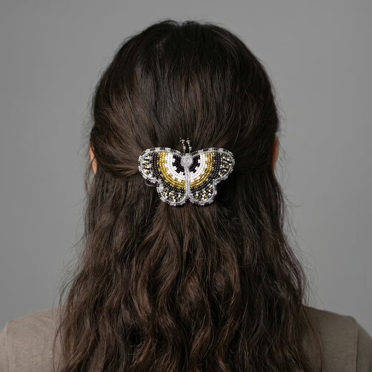 Silver Butterfly Beaded Barrette-5