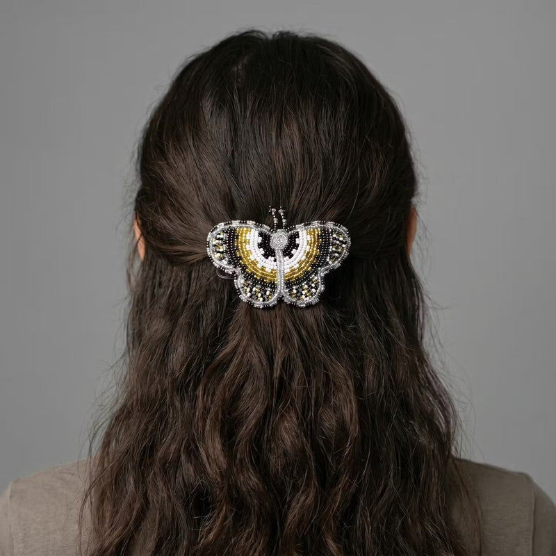 Silver Butterfly Beaded Barrette-5