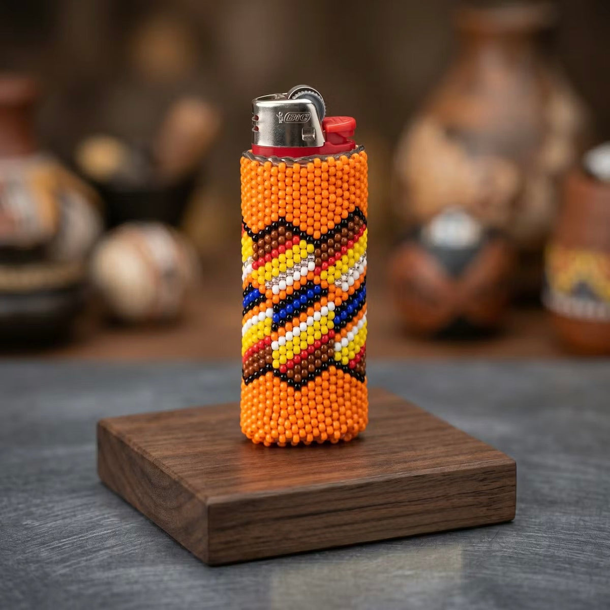 Green and Orange Beaded Lighter Case-2
