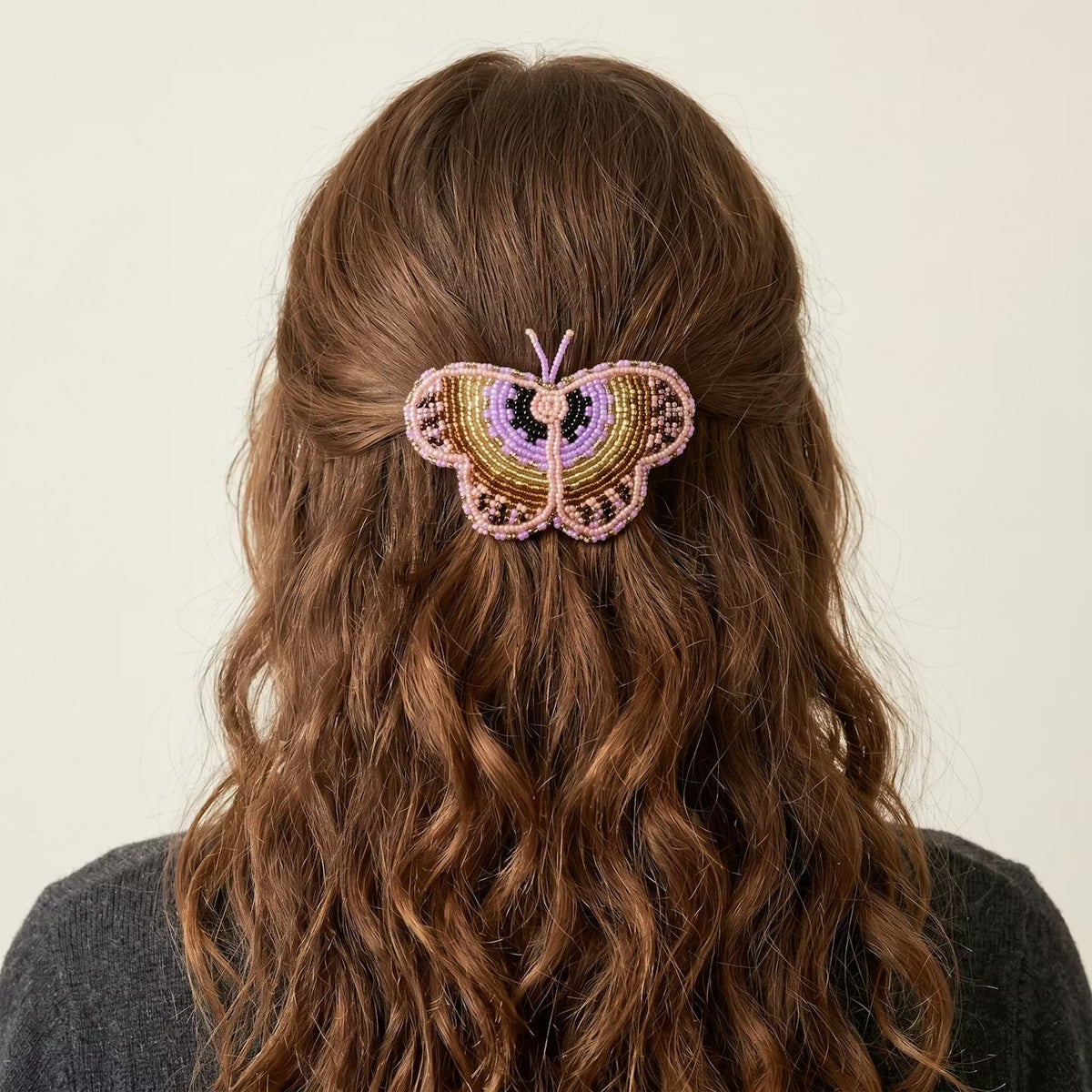 Pink Butterfly Beaded Barrette-7