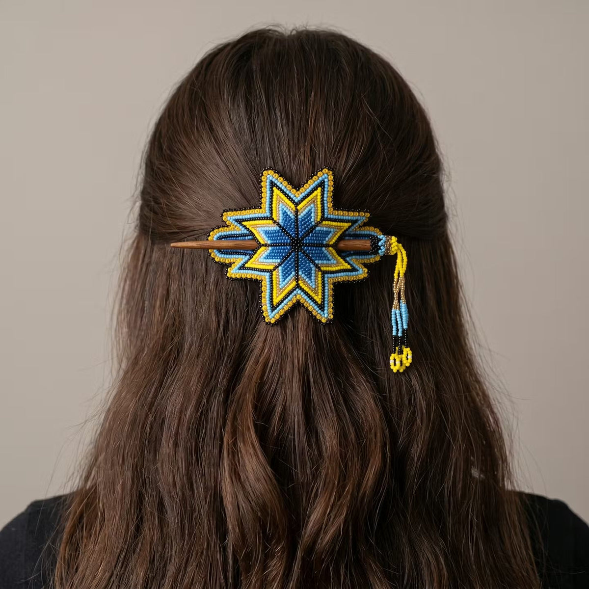 Blue Handmade Beaded Star Barrette-5