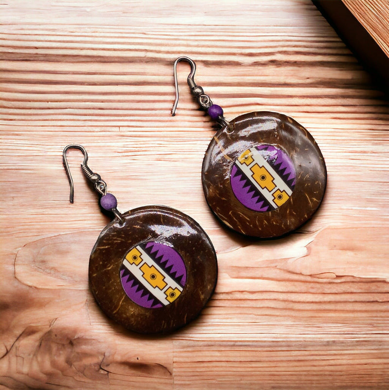 Wood Painted Yellow Round Earrings-2