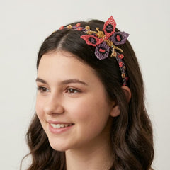 Beaded Headband with Butterfly Purple-1