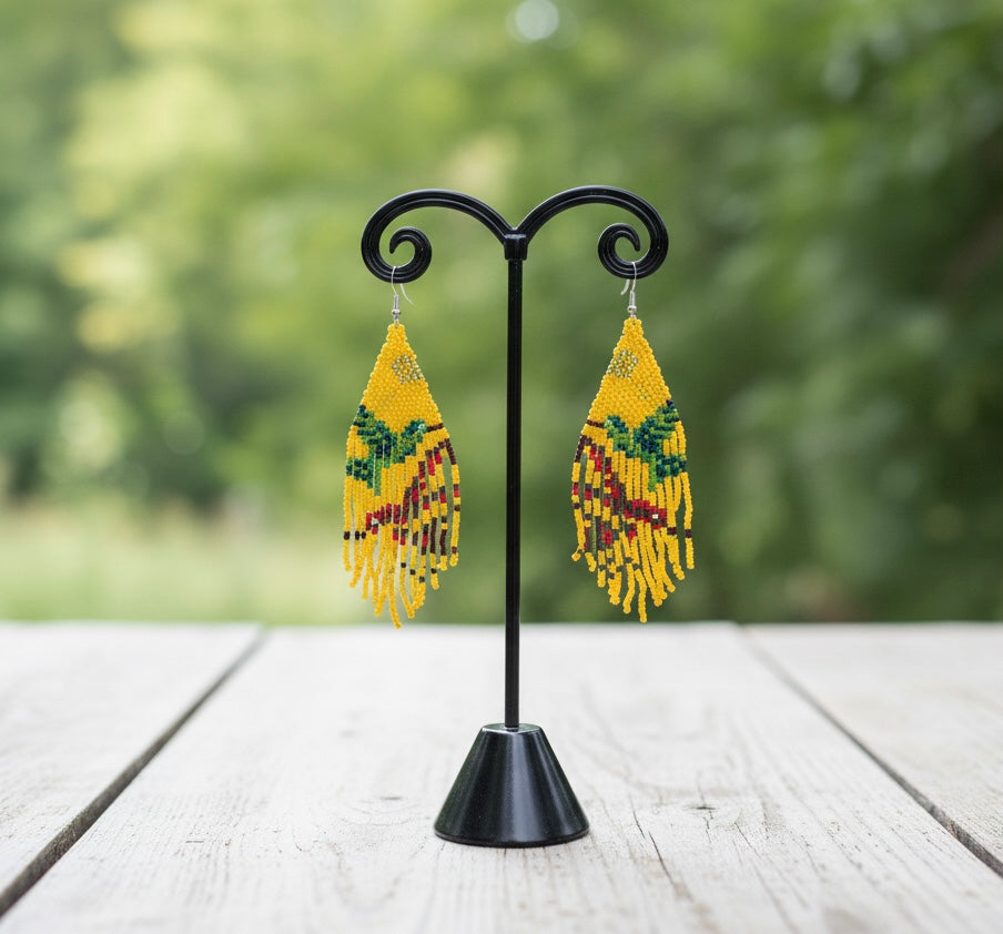 Mustard Sky Dancer Beaded Earrings-2
