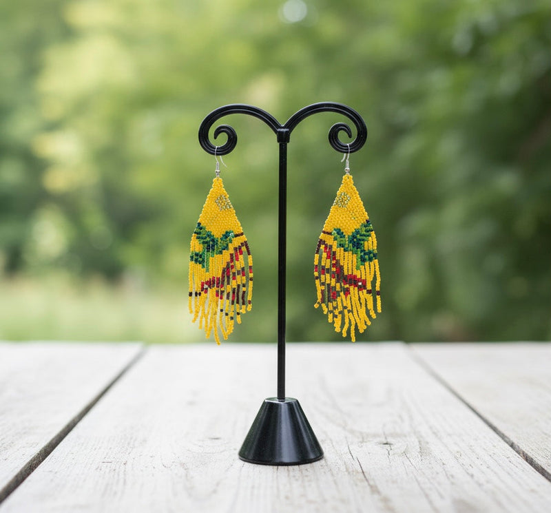 Mustard Sky Dancer Beaded Earrings-2