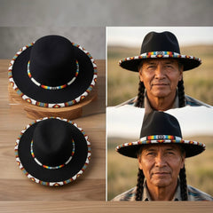Size-62 Beaded Flat&Circular Brim Felt Hat-2