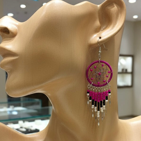 Fuchsia/black Dreamcatcher Dangles-1