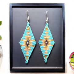 Turquoise and Yellow Miyuki Glass Beaded Earrings-1