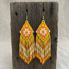Fringe Bead Drop Earrings (Yellow)-1