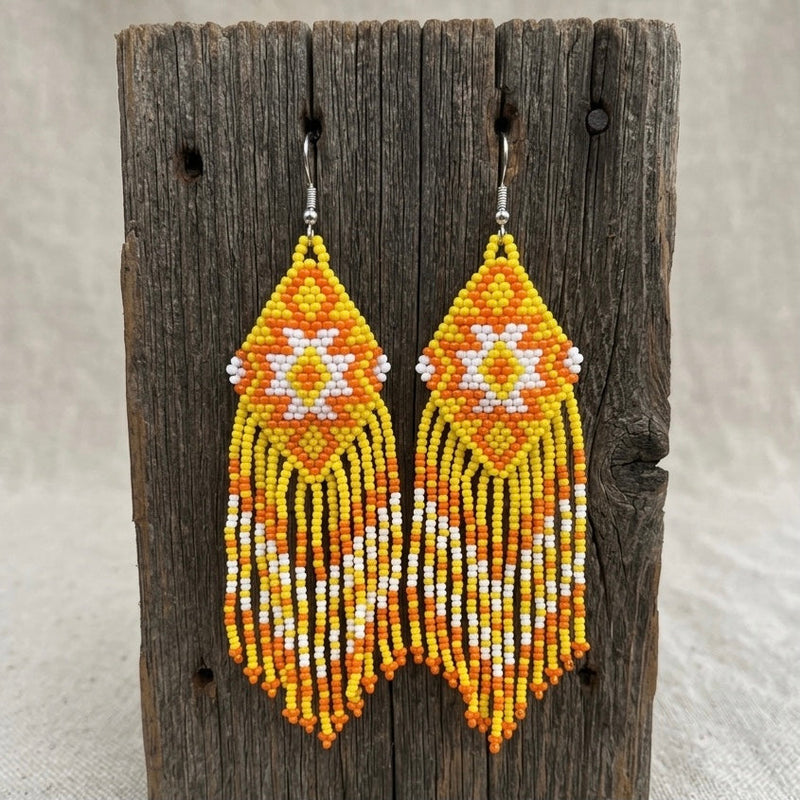 Fringe Bead Drop Earrings (Yellow)-1