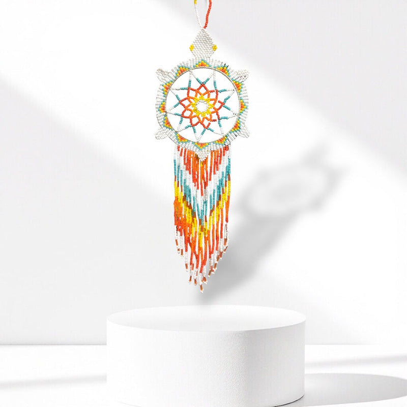 White and Turquoise Tribal Beaded Dreamcatcher-2
