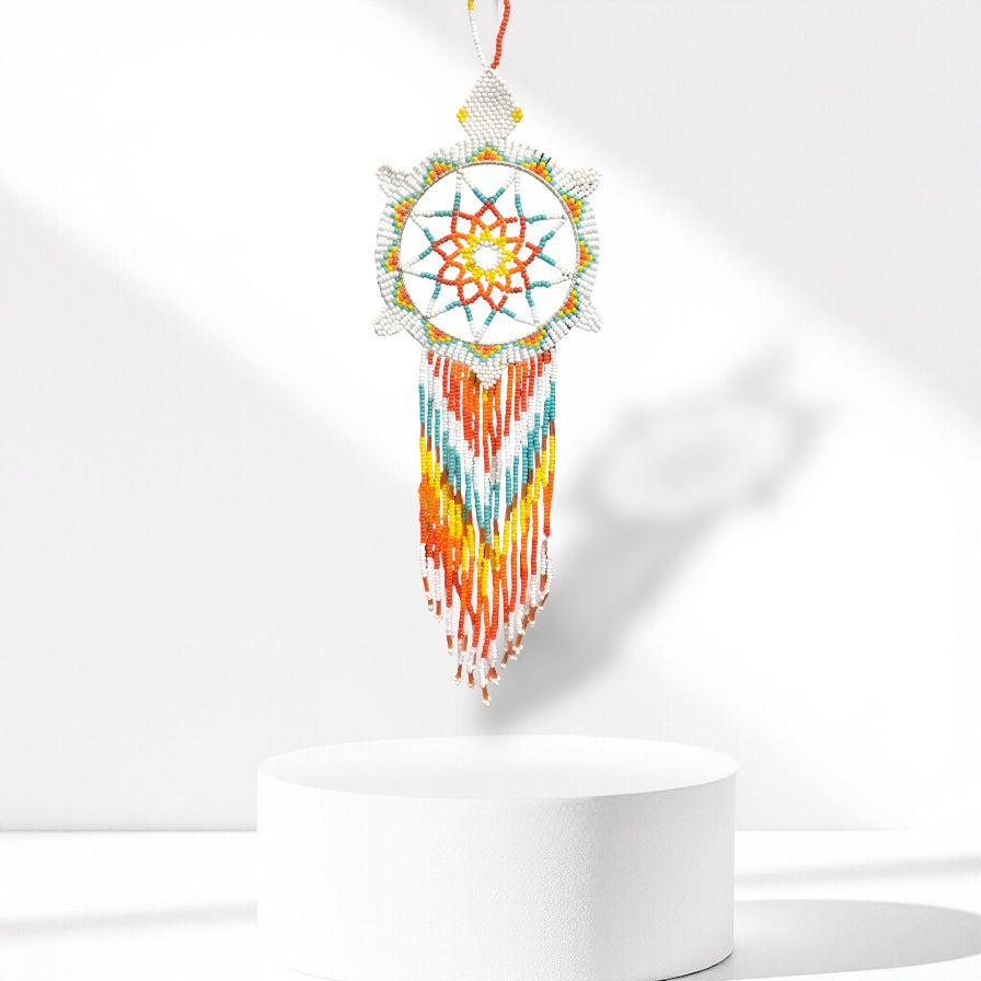 White and Turquoise Tribal Beaded Dreamcatcher-2