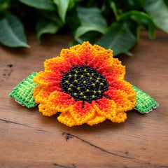 Handmade Beaded Sunflower Hair Clip-Bright Red-2