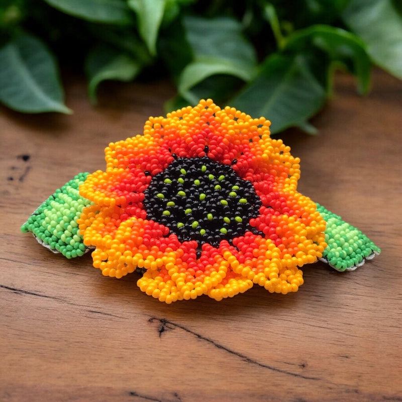 Handmade Beaded Sunflower Hair Clip-Bright Red-2