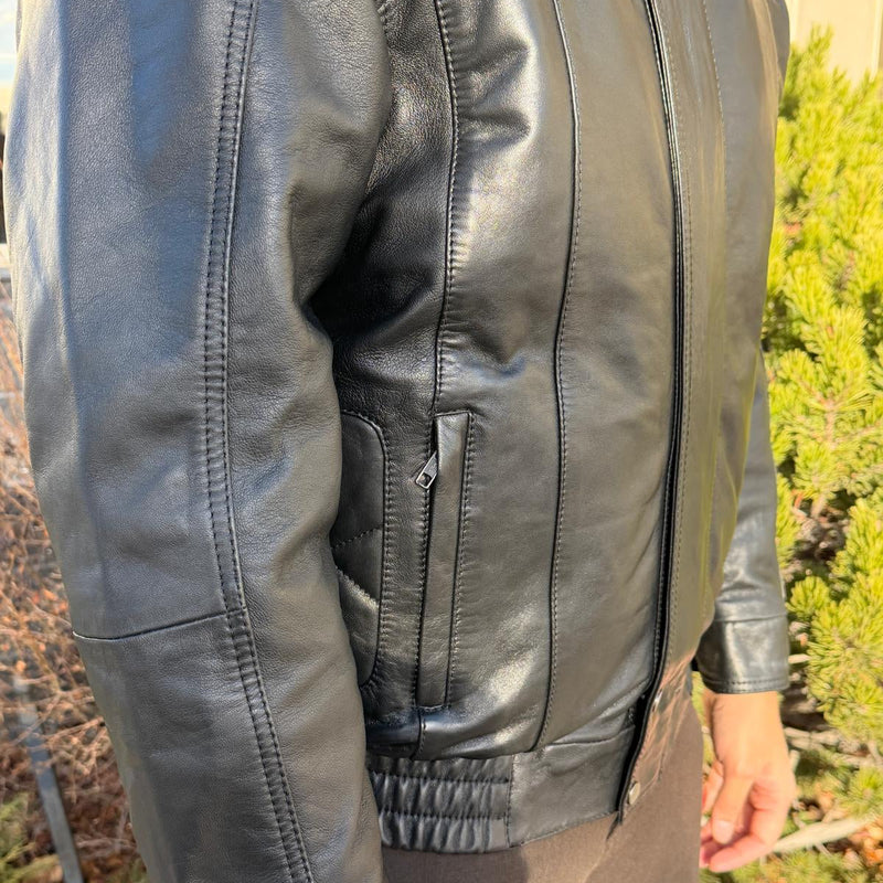 BOL Men's Double Pocket Leather Bomber Jacket-4