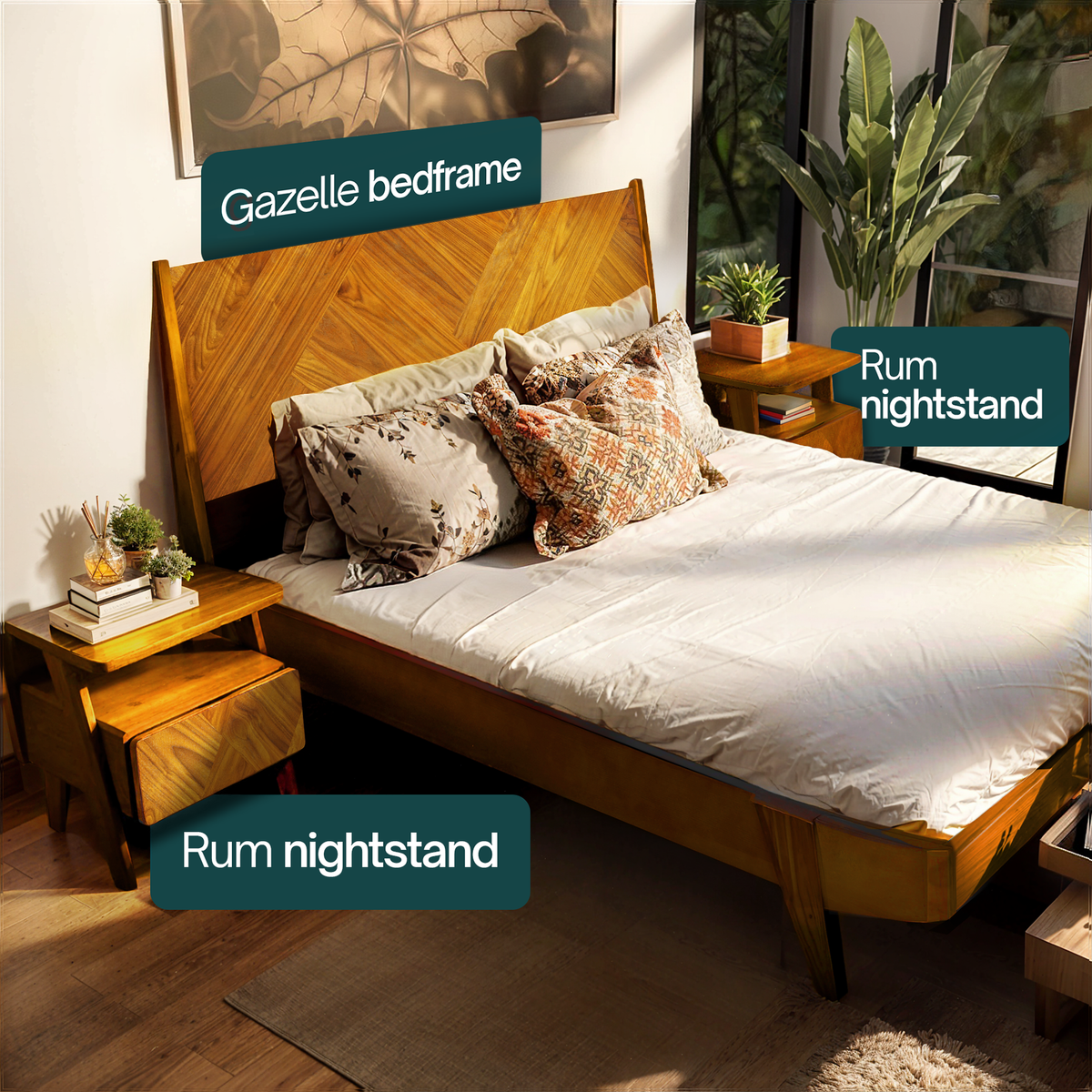 Rum Solid Wood Nightstand-9