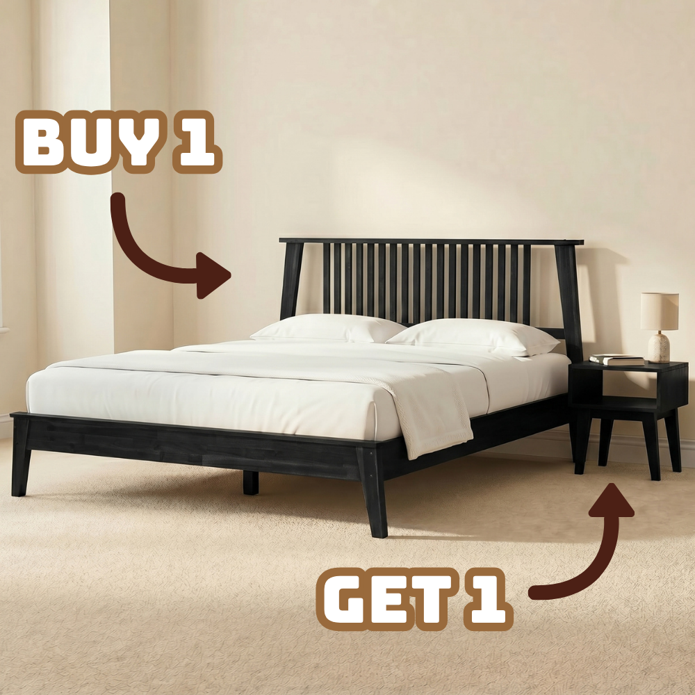 [Compre 1 y Reciba 1] Marco de Cama y Mesita de Noche de Madera Maciza Kaylin-2